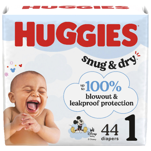Huggies Snug & Dry Baby Diapers, Size 1 (8-14 lbs), 44 Ct