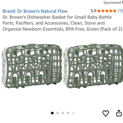 Dr. Brown's Dishwasher Basket for Small Baby Bottle Parts, Pacifiers, and Accessories, Clean, Store and Organize Newborn Essentials, BPA Free, Green (Pack of 2)