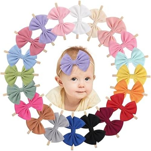 doboi 20PCS Baby Girls Headbands Hair Bows Nylon Hairbands Hair Accessories for Newborn Infant Toddlers Little Girls