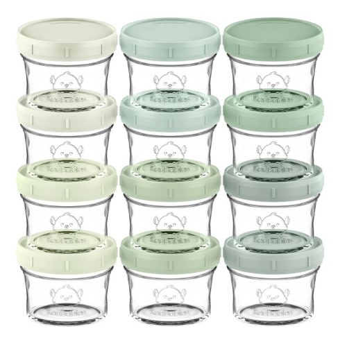 12pk 4oz Glass Baby Food Containers with Lids - Leak-Proof, Microwavable Small Glass Jars, Baby Purees & Toddler Snack Storage Containers, BPA-Free, Dishwasher & Freezer Safe (Sage)