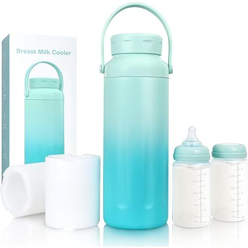 Breast Milk Cooler with 2 Bottles, Portable Breastmilk Chiller 22 oz, 24H Insulated Milk Storage Container, Leak-Proof BPA-Free, TSA Friendly Travel & Work, for Pumping Moms