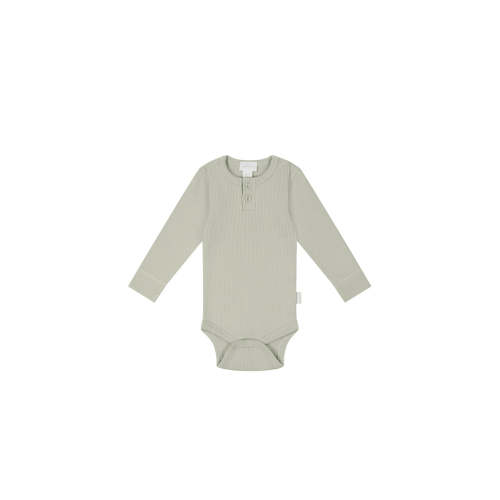 Organic Cotton Fine Rib Long Sleeve Bodysuit - Mist