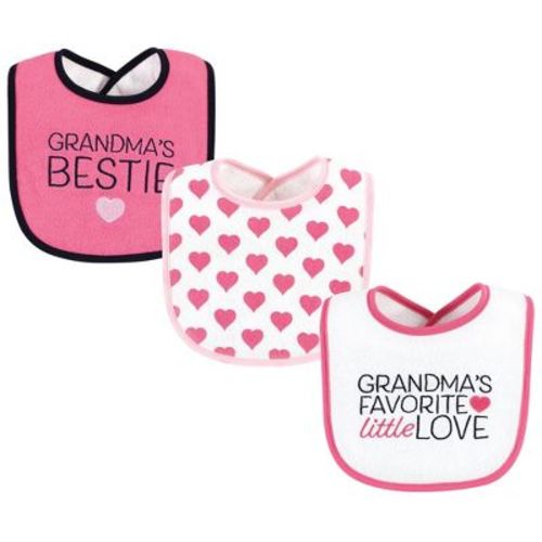 Hudson Baby Infant Girl Fiber Filled Drooler Bibs 3pk, Grandmas Favorite Heart, One Size