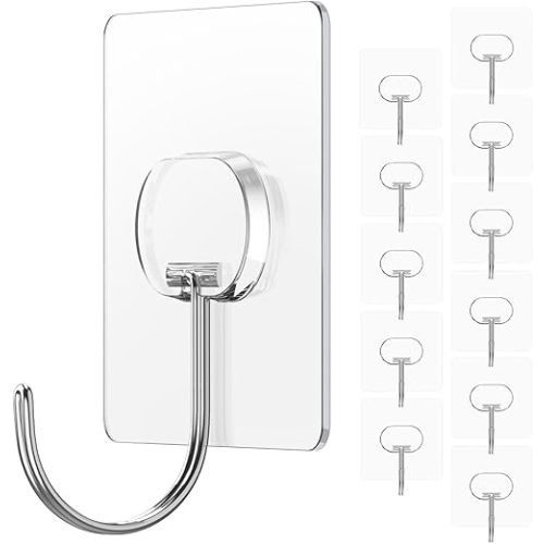 Large Adhesive Hooks for Hanging Baby Bath- Heavy Duty Wall Hooks Self Adhesive Towel Coat Hooks Waterproof Transparent Hook for Bathroom Shower Kitchen Keys Door Outdoor Home Improvement Utility Hook 12 Pack