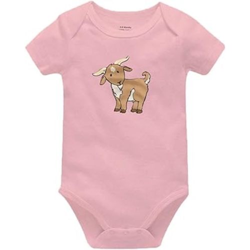 Cute Goat Newborn Short Sleeve Unisex Baby Bodysuit for Boy Girl 1 Birthday Pink