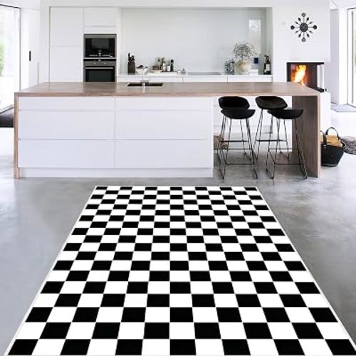 Checkered Rug 5x7 Large Washable Black and White Checkered Rug Modern Ultra Soft and Low-Pile Non-Slip Bedroom Carpet for Dining Room Living Room Home Decor (Black and White, 5x7ft)