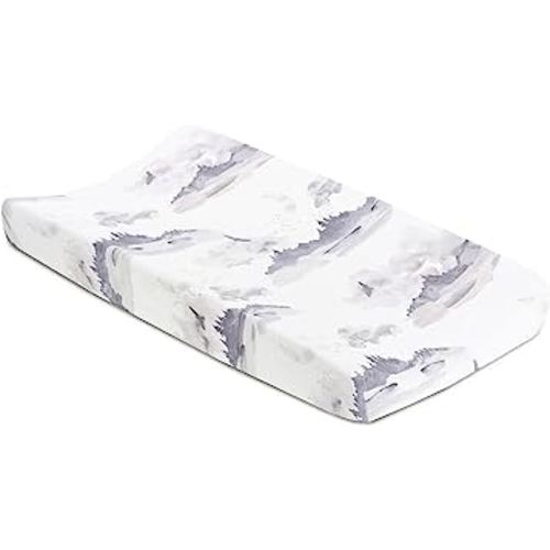 Oilo Changing Pad Cover, Breathable 100% Turkish Cotton Fitted Jersey, 300 Thread Count, Machine Washable, Fits Standard Changing Pads (32" x 16"), Girl, Boy, & Neutral Nursery Design, Misty Mountain