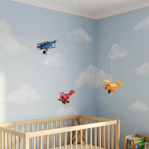 Vintage Airplane Mobile, Nursery Decor Hanging Kinetic Sculpture, Baby Boy Girl Aviation Art, New Baby Gift, Children's Gift, Mondrian Style