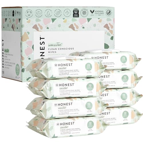 The Honest Company Clean Conscious Multi-Use Wipes | Hypoallergenic + Unscented for Sensitive Skin | Over 99% Water, Compostable, Plant Based, Baby Wipes | Geo Mood, 576 Count