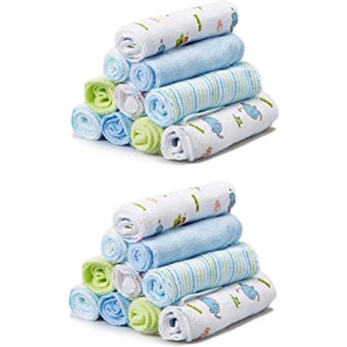 Spasilk Washcloth Wipes Set for Newborn Boys and Girls, Soft Terry Washcloth Set, Pack of 20, Blue Elephant