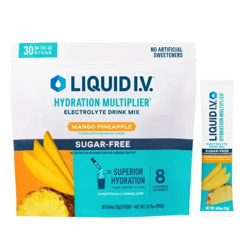 Liquid I.V. Hydration Multiplier, 30 Individual Serving Stick Packs in Resealable Pouch, Sugar Free, Mango Pineapple | Costco