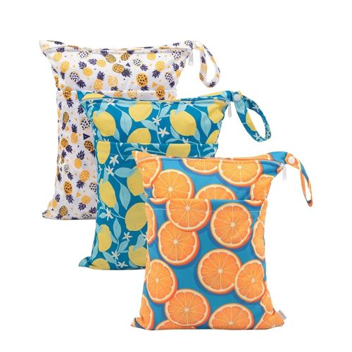 babygoal Wet Dry Bags for Baby Cloth Diapers, Washable Travel Bags, Beach, Pool, Gym Bag for Swimsuits & Wet Clothes with Two Zippered Pockets 3 Pack, 3LN22