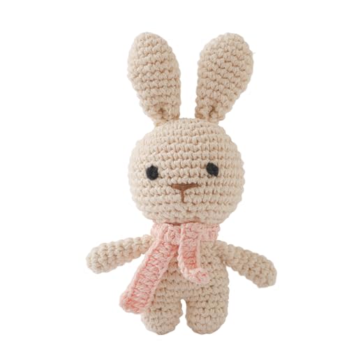 Moyii Handmade Crochet Bunny Baby Rattle - Soft Cotton Amigurumi Sensory Shaker Toy for Newborns & Infants - Easy Grip Lovey Sleep Toy & Neutral Nursery Decor Shower Gift