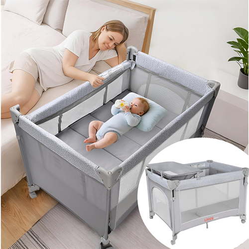 Baby Bassinet Beside Crib, One-Hand Setup 4 in 1 Foldable Large Baby Playard with Diaper Changing Table, Height Adjustable for One Rail - Walmart.ca