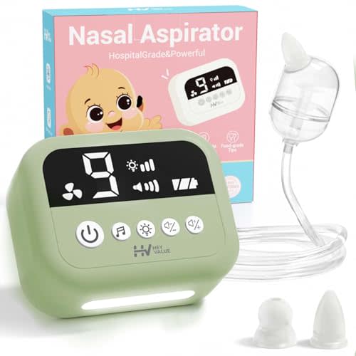 HEYVALUE Nasal Aspirator for Baby, Hospital Grade Nose Sucker with 9 Levels Suction, Night Light and Nursery Rhyme Soothing, Electric Nose Suction for Baby with Food-Grade Silicone Tips Green
