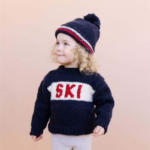 SKI Hand-Knit Sweater, Navy, Red & White - The Blueberry Hill | Maisonette