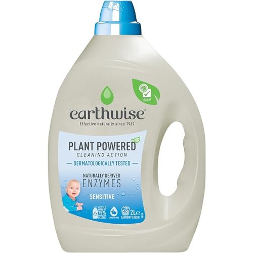 Earthwise Sensitive Laundry Washing Detergent Liquid 2L, 40 Washloads, Suitable for Front & Top Loader, Dermatologically Tested, Plant Powered Cleaning Action with Naturally Derived Enzymes