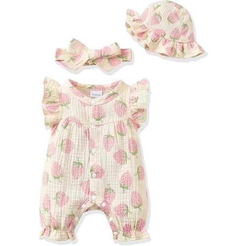 Renotemy Baby Girl Clothes Outfits Infant Summer Romper Cotton Linen Preemie Newborn Essentials Photography with Hat&Headband