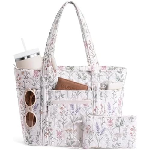 Bagstellar Quilted Tote Bag for Women Puffer Teacher Nurse Cotton Work Tote