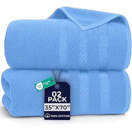 DAN RIVER 2 Pack Luxury Bath Sheets 35x70, 600 GSM, Soft & Quick Dry 100% Ring Spun Cotton Towels Ideal for Hotels, Spas, Gyms & Salons Extra Large, Medium Blue