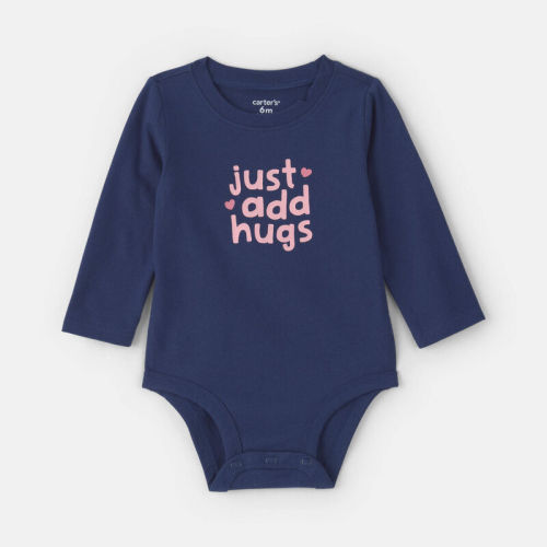 Baby Girl 'Just Add Hugs' Long-Sleeve Graphic Bodysuit - Navy Blue | Carter’s Oshkosh Canada