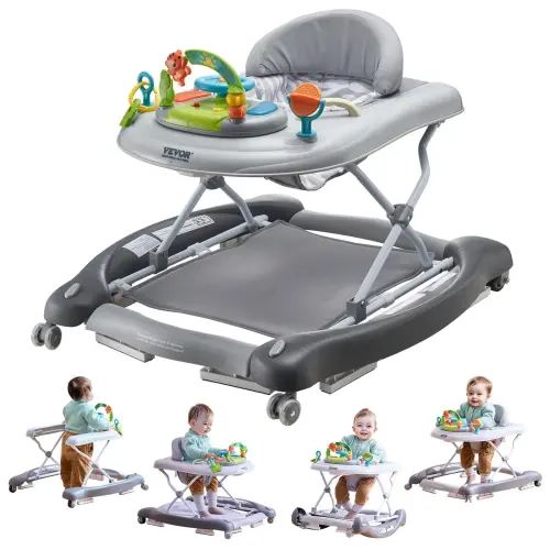 VEVOR 4-in-1 Baby Walker, Foldable Baby Activity Center on Wheels, 3 Adjustable Height, Music & Toys Tray, Learning-Seated | Walk-Behind | Rocker | Bouncer Toddler Walker for Girls Boys 6-24 Months - TikTok Shop