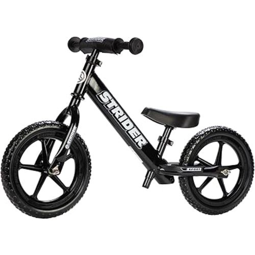 Strider 12” Sport Bike - No Pedal Balance Bicycle for Kids 1 to 4 Years - Includes Safety Pad, Padded Seat, Mini Grips & Flat-Free Tires - Tool-Free Assembly & Adjustments