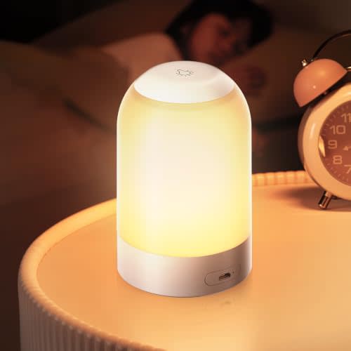 G Keni Portable Night Light, Rechargeable Touch Nightlight with Amber Warm White Light, Dimmable Egg Night Light with 1H Timer, Cordless Bedside Lamp for Baby Nursery, Kids, Bedroom & Nightstand