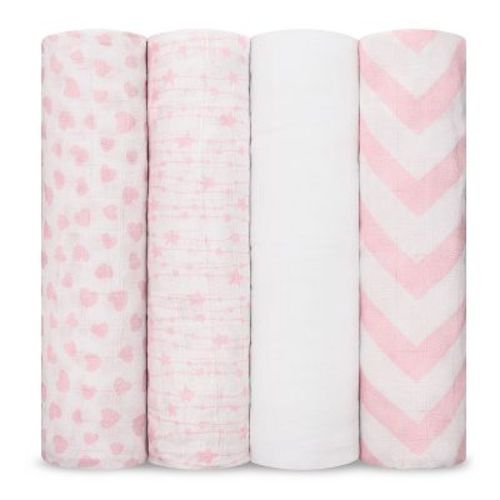 Muslin Swaddle Blankets Neutral Receiving Blanket for Boys and Girls by Comfy Cubs - Pink