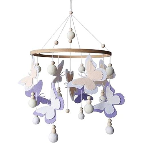 Baby Girl Crib Mobile – Purple and White Butterfly Nursery Decor – Handmade Felt Mobile – Hanging Baby Mobile for Crib – Boho Baby Shower Gift