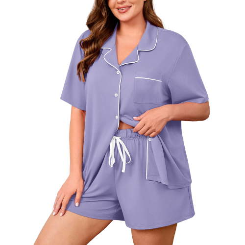 SHOWMALL Women's Plus Size Pajama Set 2 Piece Sleepwear with Pockets, Purple Gray 3X Valentine's Day Galentine's Self-Care Gift for Her, Soft Short Sleeve Loungewear