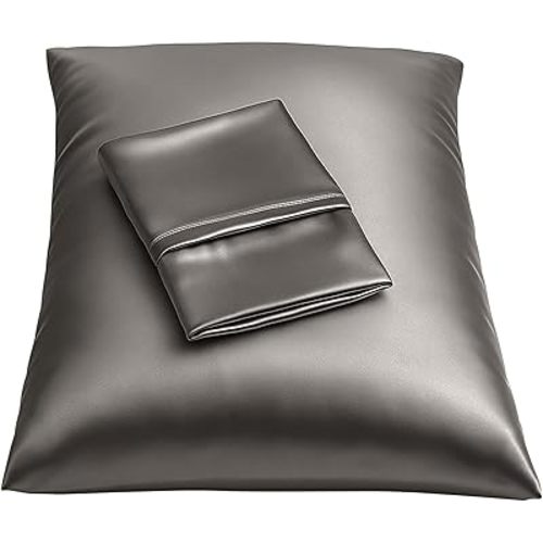 Satin Pillowcase with Zipper, for Hair and Skin Care, Feels Soft and Cool Like a Silk Pillowcase, Satin Pillow Cases 2 Pack, Slik Pillow Cover, Dark Grey - Queen Size