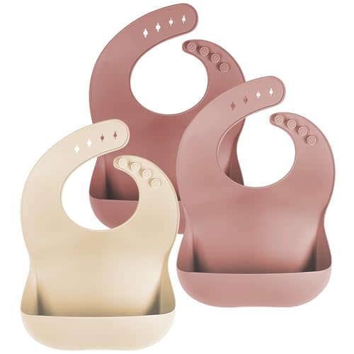 Cuddle Campus Set of 3 Silicone Bibs for Babies & Toddlers,Soft Adjustable Bibs with Pocket Food Catcher for Baby Girl,Boy