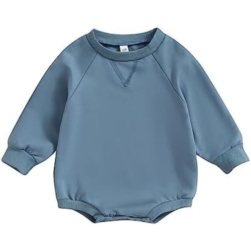 Infant Baby Girl Boy Oversized Sweatshirt Romper Solid Crewneck Sweater Romper Long Sleeve Bubble Bodysuit Tops
