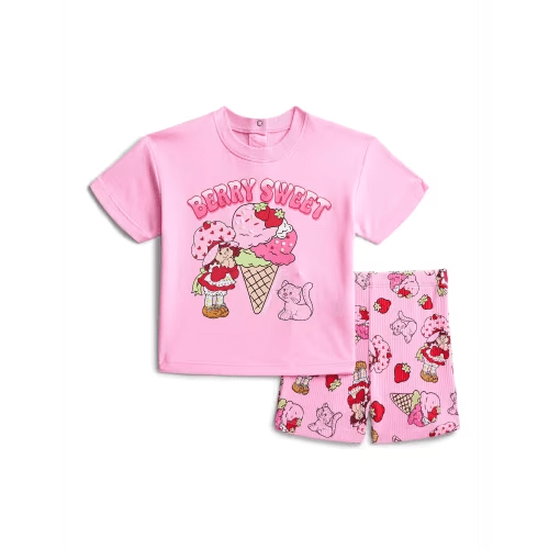 Strawberry Shortcake Baby Girls Short Sleeve Graphic Tee and Matching Bike Shorts Set, 2-Piece, Sizes 0/3M-24M