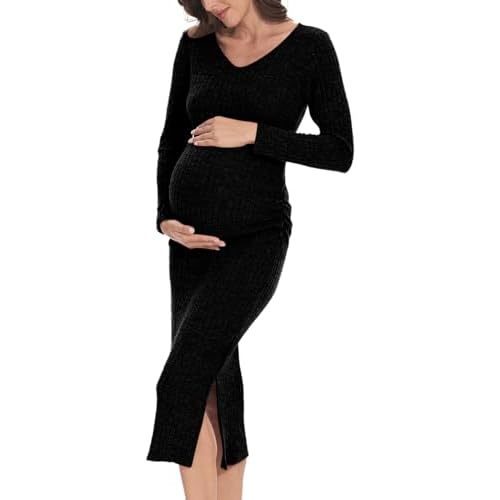 Long Sleeve Maternity Sweater Dress for Fall Winter Baby Shower & Photoshoot - Women's Pregnancy Maternity Dresses