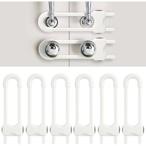 Baby Proofing Cabinets, Sliding Cabinet Locks for Babies, Adjustable U Shaped Baby Safety Locks, Childproof Cabinet Latch for Kitchen, Bathroom, Drawer, Cupboard Doors Knobs & Handles (6 Pack White)