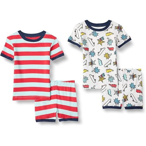 Amazon Essentials Women's Snug-Fit Cotton Pajama Set, Multipacks