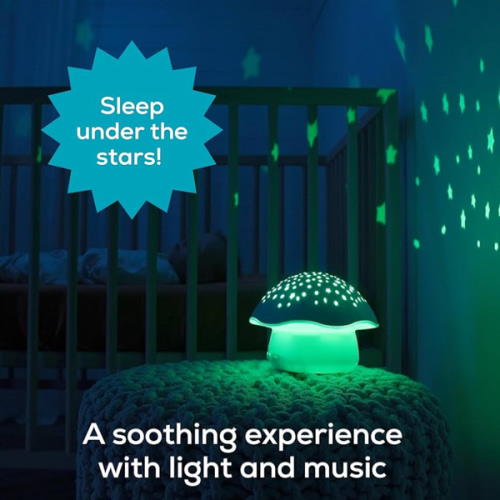 Angelcare Celeste Musical Mushroom Night Light Baby Projector - Sleep Soother with Adjustable Volume Lullabies, White Noises, 3 Night Light Colors, and Cry Sensor Detector