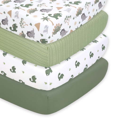 The Peanutshell Dinosaur Dreams 4-Pack Fitted Crib Sheets