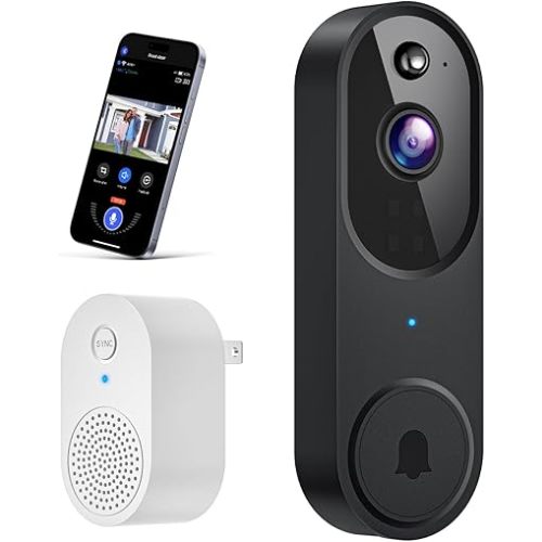 Wireless Wi-Fi Video Doorbell Camera with AI Motion Detection, 2 Way Audio, Night Vision, Cloud Storage, 2.4GHz Wi-Fi Only, Battery Powered