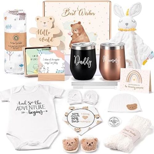 New Mom Gifts for Women, Top Pregnancy Gifts with Mom and Dad Tumbler Set for First Time Moms, Expecing Parents to Be, Gender Reveal, Baby Shower, Best Baby Gifts for Boys Girls Neutral