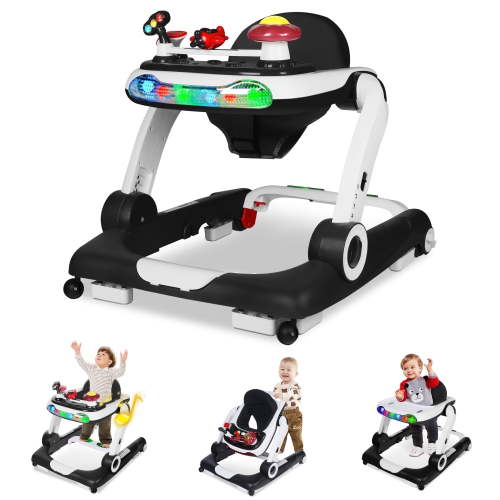 AILEEKISS Musical Baby Walker & Bouncy Jumper Combo, 6 Ways Activity Center Play, Black