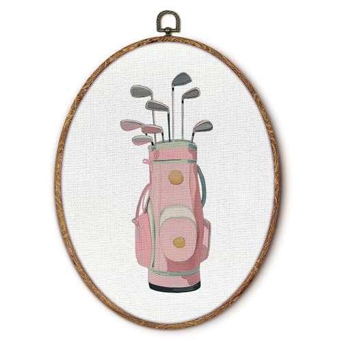 fZSZSD Pink Golf Bag Sports Oval Wall Art Decor, Golf Nursery Oval Framed Canvas Art Prints, Sports Wall Hanging Decor for Kids Girls Nursery Room Bedroom Playroom, 8.5x11.5 Inch