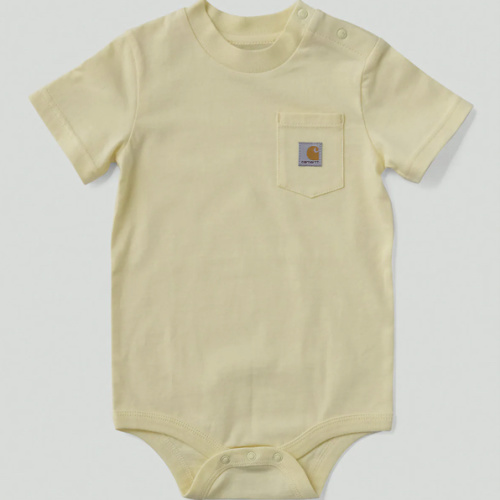 6-9M Coastal Beige Kids' Short Sleeve Pocket Bodysuit (Baby) | Carhartt