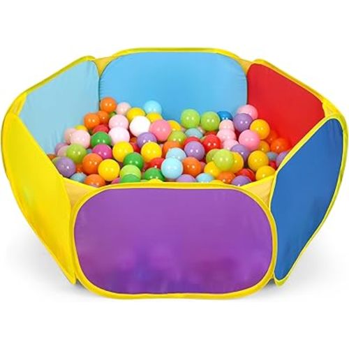 Kids Ball Pit Large Pop Up Childrens Ball Pits Tent for Toddlers Playhouse Baby Crawl Playpen with Basketball Hoop and Zipper Storage Bag, Balls Not Included (1M Multicolor)