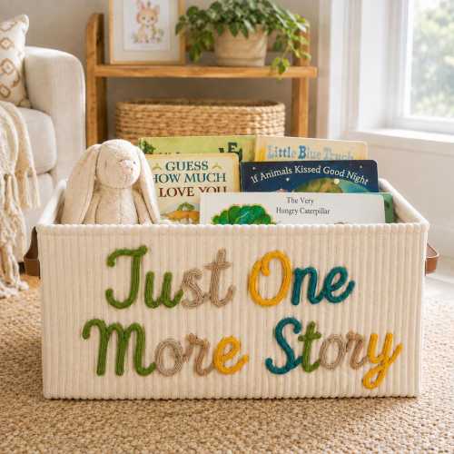 Storytime Basket for Baby, Just One More Story, Baby Shower Gifts, Book Basket, Baby book Organizer, Kids Book Storage, Nursery Storage