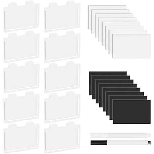 SpaceAid 10 Pack Pantry Basket Labels Clip on for Storage Bins, with 20 Label Cards, Kitchen Bin Label Tags, Removable Home Metal Bin Organization, Black and White Chalk Included (White)