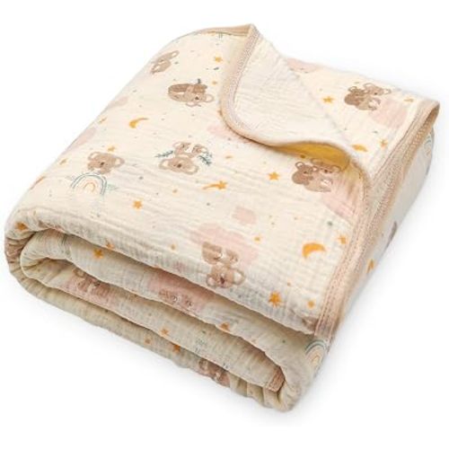 4-Layer Muslin Baby Blanket, 100% Cotton Koala Print, 40"x40"