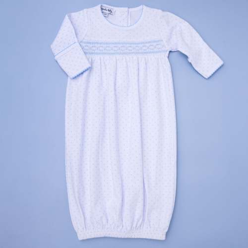Mini Dots Smocked Gown - Blue